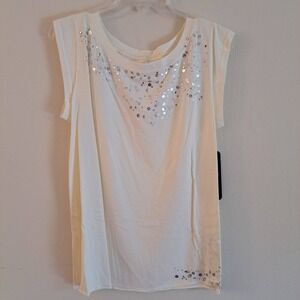 Jordache "Stone & Stud" Cap Sleeve Top Womens XL Cream NWT 1424-330‎